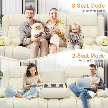 3 Seat Reclining Sofa with Storage Drawer USB Ports and Cup Holders Manual Couch