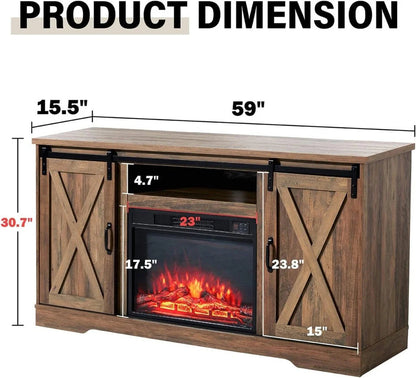 Amerlife Fireplace TV Stand with Sliding Barn Door for Tvs up to 73"