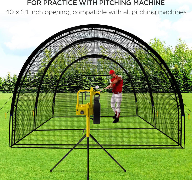 Baseball Batting Cage Net Batting Cages for Backyard Portable Baseball and Softball Batting Cages with Pitching Machine Hole and Detachable Door for
