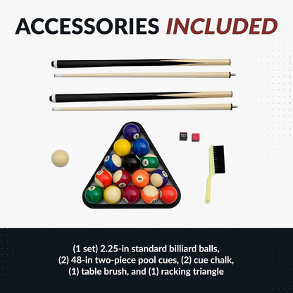 6 Ft Portable Pool Table, Adults Folding Billiards Tables for Game Room with Easy Foldable Storage, Includes Full Set of Billiard Balls, Cues