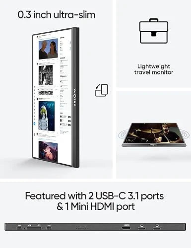 Arzopa Portable Monitor, 15.6 in 1080P FHD Laptop Monitor USB C HDMI Computer Display Hdr Eye Care