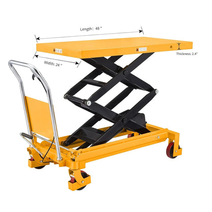 Apollolift Hydraulic Lift Table Cart, 770 Lbs Capacity, 51" MAX Height, Double Scissor Lift with Safety Guard and 4 Wheels