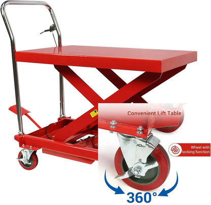 660LBS Hydraulic Lift Table Cart, 31" Lift Height, Double Scissor Design with 4 Wheels and Non-Slip Pad for Material Handling