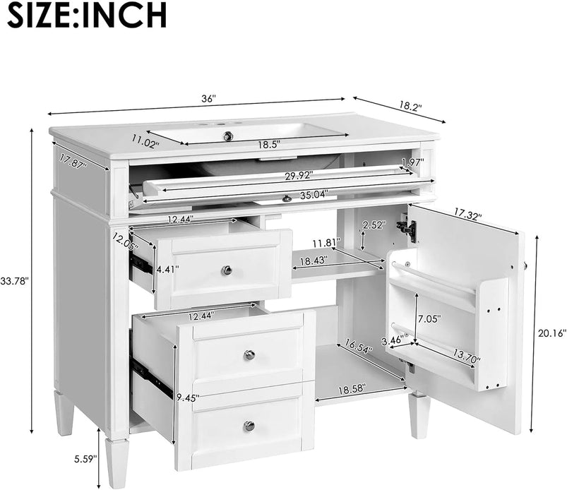 36" Bathroom Vanity with Single Sink Combo, Modern Undermount Bathroom Sink Cabinet with 2 Drawers and a Tip-Out Drawer
