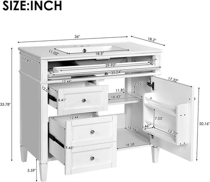 36" Bathroom Vanity with Single Sink Combo, Modern Undermount Bathroom Sink Cabinet with 2 Drawers and a Tip-Out Drawer