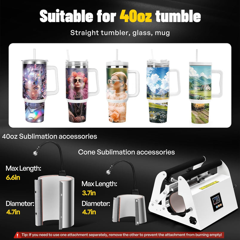 40oz Tumbler Press Tumbler Heat Press Sublimation 40 OZ Tumbler Top and Tapered Bottom Full Wrap, Diy Heat Transfer Vinyl