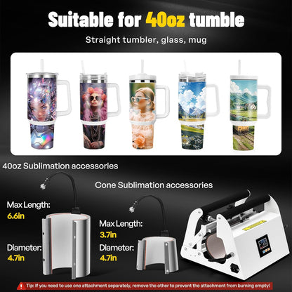 40oz Tumbler Press Tumbler Heat Press Sublimation 40 OZ Tumbler Top and Tapered Bottom Full Wrap, Diy Heat Transfer Vinyl