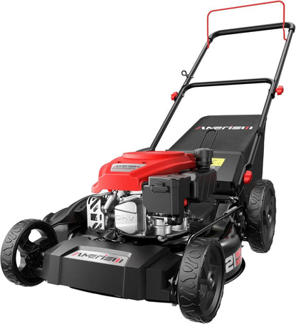 21" Steel Deck Gas Lawn Mower, Heavy-Duty 3-in-1 Push Mower, 144cc 4-Stroke Engine, 6-Position Height Adjustment, Large 1.4 Bushel Grass Catcher