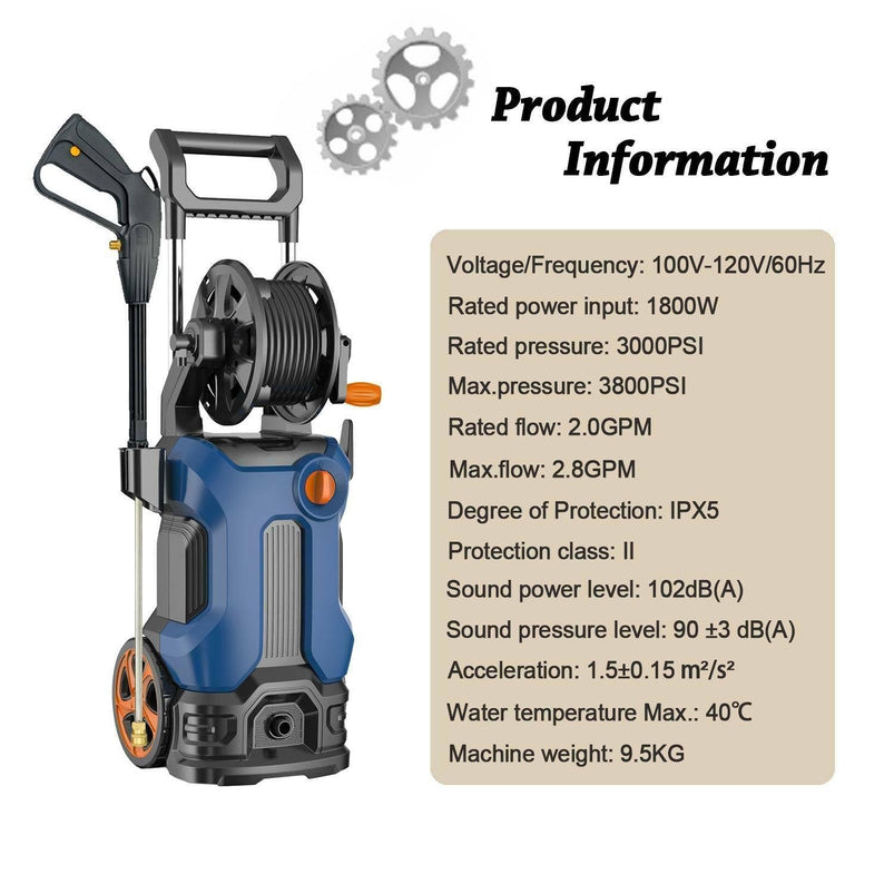 3800PSI 2.8GPM Electric Pressure Washer High Power Cleaner, Water Sprayer Machine