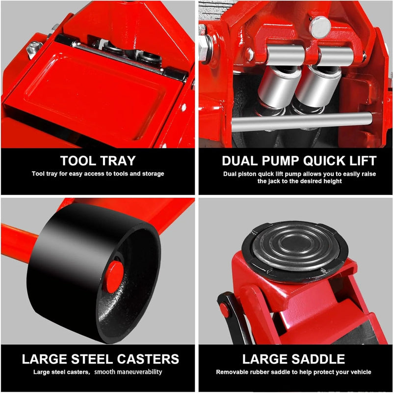 3 Ton Low Profile, Aluminum and Steel Racing Floor Jack with Dual Pistons Quick Lift Pump for Sport Utility Vehicle