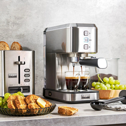 Bella Pro, Slim Espresso Machine with 20 Bars of Pressure, Stainless Steel