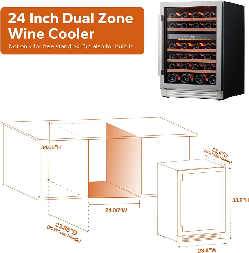 24 in Wine Cooler Refrigerator, 46 Bottle Wine Fridge Dual Zone with Modern Touch Intelligent Digital 40 Degree -65 Degree F Low Noise
