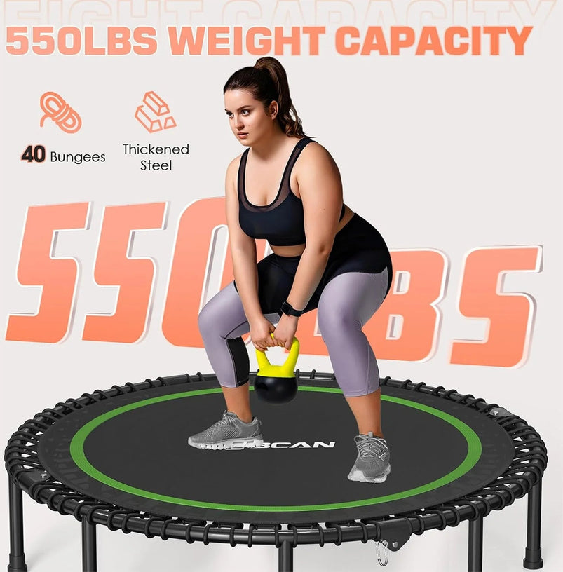 Bcan 450/550 Lbs Foldable Mini Trampoline, 40"/48" Fitness Trampoline with Bungees, U Shape Adjustable Foam Handle