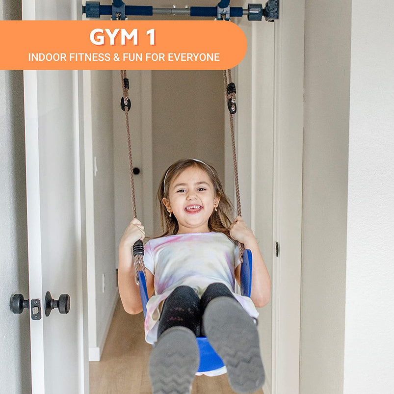 6 Piece Indoor Doorway Gym Set for Kids, Indoor Swing for Kids Includes Kids Swing Chair, Rings, Hanging Trapeze, Ladder, Swinging Rope and Pullup Bar