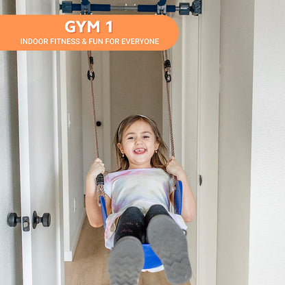 6 Piece Indoor Doorway Gym Set for Kids, Indoor Swing for Kids Includes Kids Swing Chair, Rings, Hanging Trapeze, Ladder, Swinging Rope and Pullup Bar