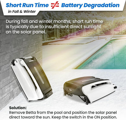 Betta Se Solar Powered Automatic Robotic Pool Surface Skimmer Cleaner with 30-Hour Continuous Cleaning Battery Power and Re-Engineered Twin Salt