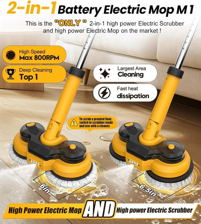 6000mAh Battery Electric Mop M1, 800RPM Cordless Electric Power Scrubber and Mops for Floor Cleaning, Automatic Spin Mops with Smart Display