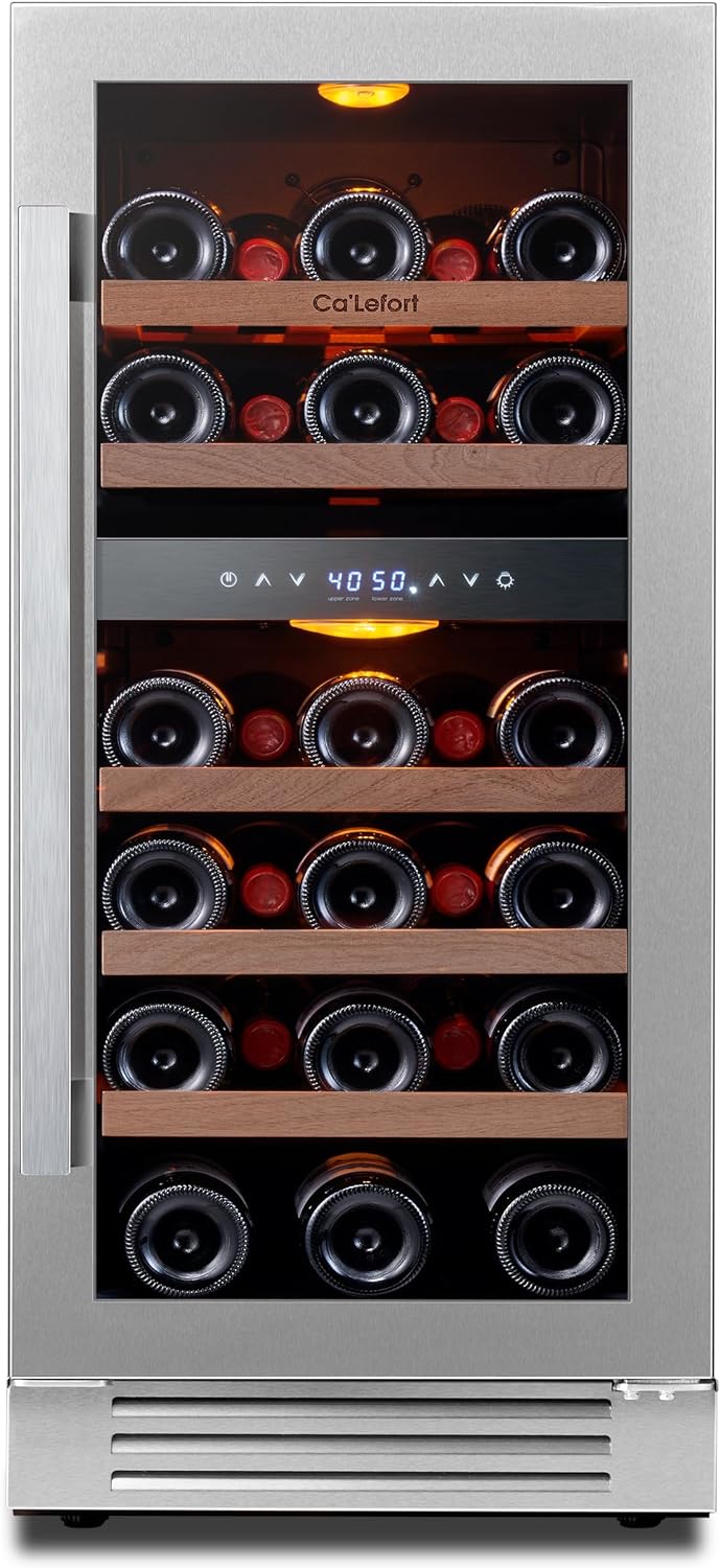 24 in Wine Cooler Refrigerator, 46 Bottle Wine Fridge Dual Zone with Modern Touch Intelligent Digital 40 Degree -65 Degree F Low Noise