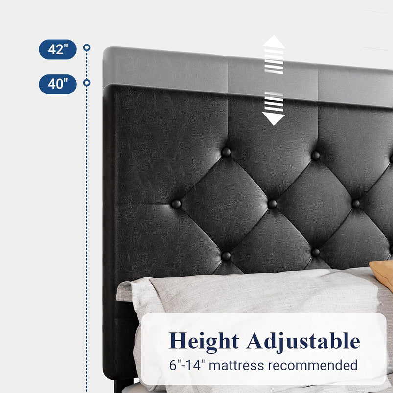 Allewie Upholstered Queen Size Platform Bed Frame with 4 Storage Drawers and Headboard, Square Stitched Button Tufted
