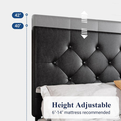 Allewie Upholstered Queen Size Platform Bed Frame with 4 Storage Drawers and Headboard, Square Stitched Button Tufted