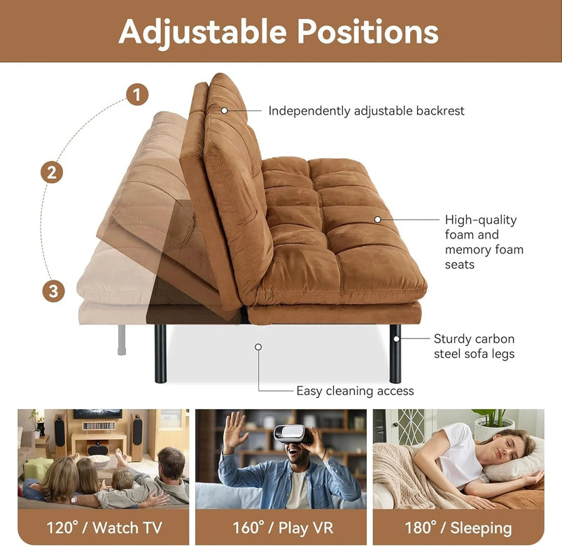 Amazon Basics Brown Loveseat, Convertible Couch Memory Foam Futon Sofa Bed Modern Sleeper Sofa for Small Compact Living Room, Office, Apartment