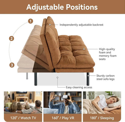 Amazon Basics Brown Loveseat, Convertible Couch Memory Foam Futon Sofa Bed Modern Sleeper Sofa for Small Compact Living Room, Office, Apartment