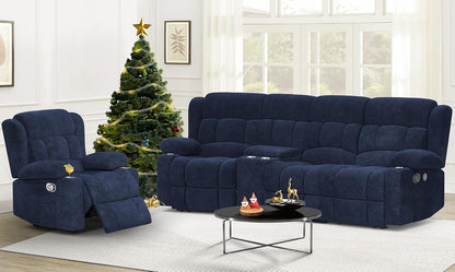 3 Seat Reclining Sofa with Storage Drawer USB Ports and Cup Holders Manual Couch