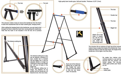 Air Yoga Equipment Set Includes, Blue Aerial Yoga Hammock and the Height-Adjustable Foldable Sturdy Durable Kt Yoga Swing Stand Frame