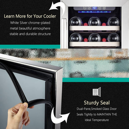 24 Inch Wine Cooler, 46 Bottle, Dual Zone Built-in or Freestanding Fridge with Stainless Steel Reversible Glass Door, for Home, Kitchen, or Office