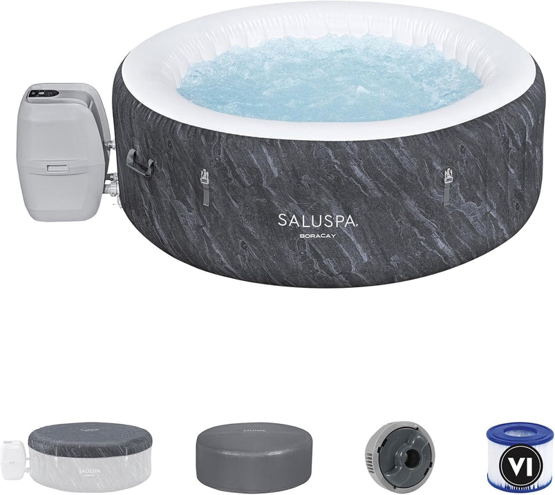 Bestway Saluspa Fiji Airjet Large Round 2 to 4 Person Inflatable Hot Tub Portable Outdoor Spa with 120 Airjets and Energysense Cover, Grey