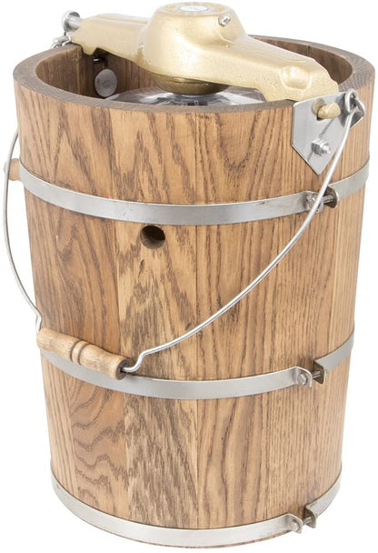 6 QT Country Ice Cream Maker, Classic Wooden Tub, Hand Crank