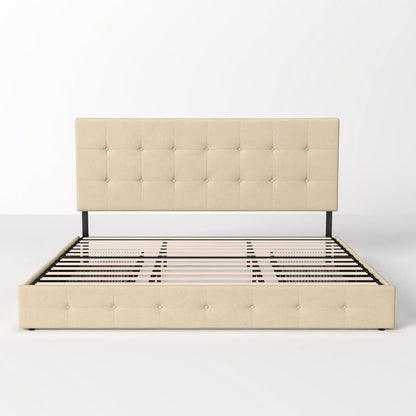 Allewie Upholstered Queen Size Platform Bed Frame with 4 Storage Drawers and Headboard, Square Stitched Button Tufted