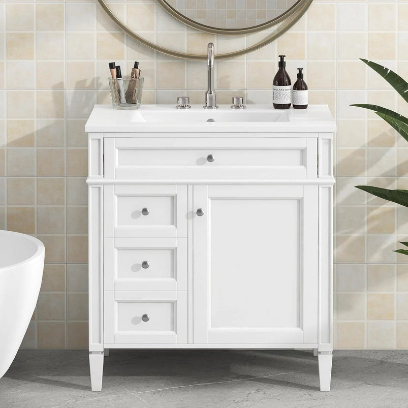 36" Bathroom Vanity with Single Sink Combo, Modern Undermount Bathroom Sink Cabinet with 2 Drawers and a Tip-Out Drawer