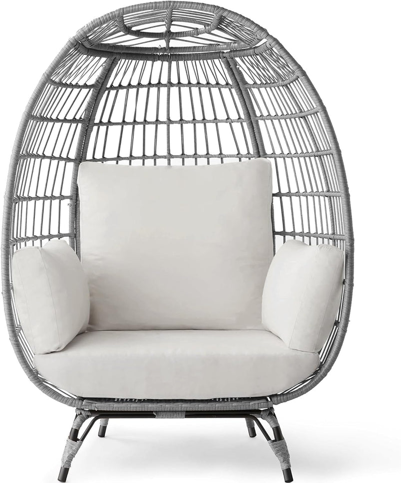 Best Choice Products Wicker Egg Chair, Oversized Indoor Outdoor Lounger for Patio, Backyard, Living Room W/ 4 Cushions, Steel Frame, 440lb Capacity