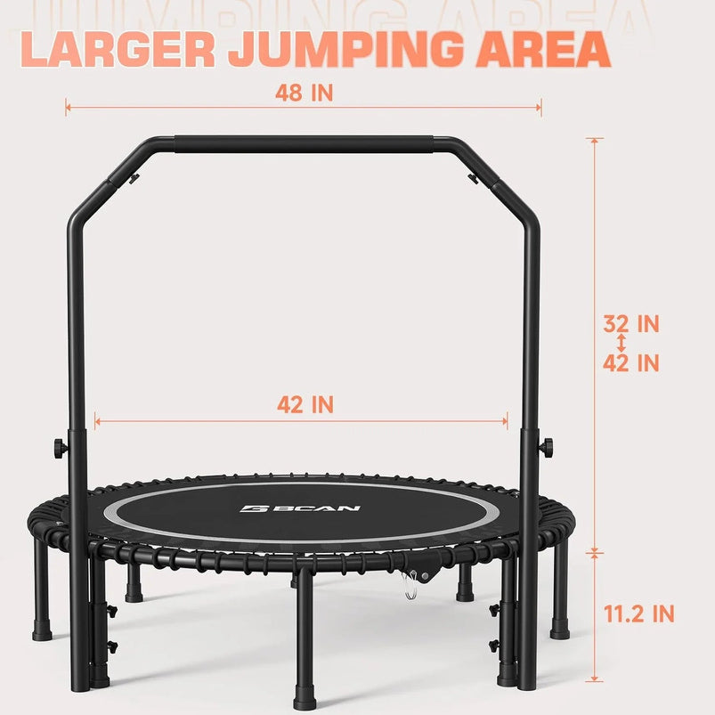 Bcan 450/550 Lbs Foldable Mini Trampoline, 40"/48" Fitness Trampoline with Bungees, U Shape Adjustable Foam Handle