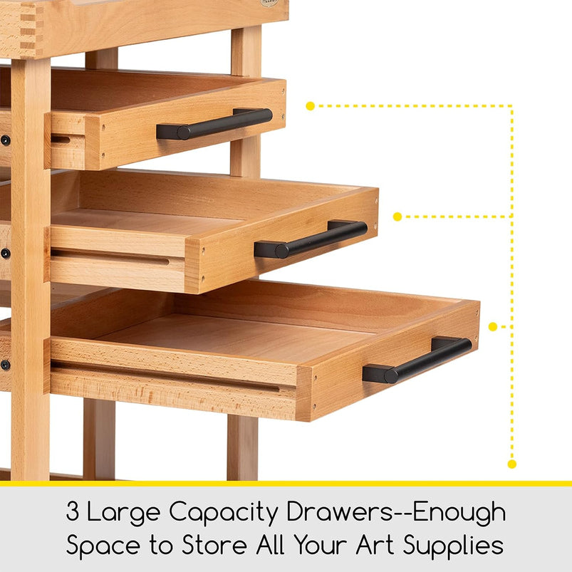 Meeden 5-Tier Art Supplies Storage Cart, Beech Wood, 3 Drawers