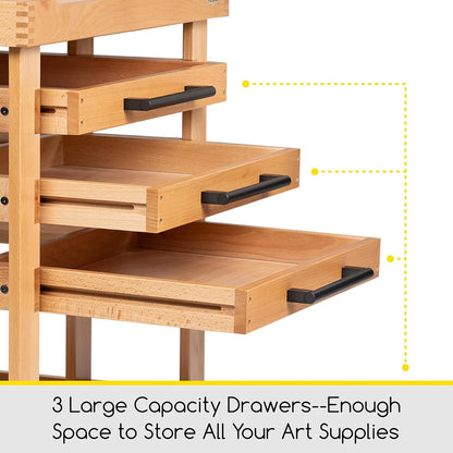 Meeden 5-Tier Art Supplies Storage Cart, Beech Wood, 3 Drawers