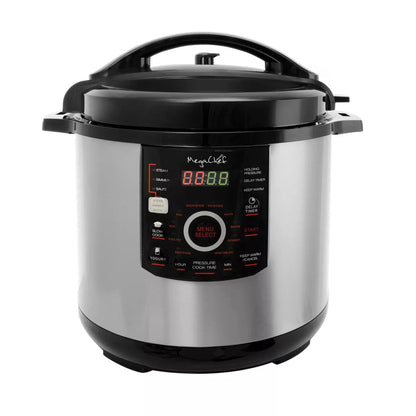 MegaChef 12 Quart Steel Digital Pressure Cooker with 15 Presets and Glass Lid