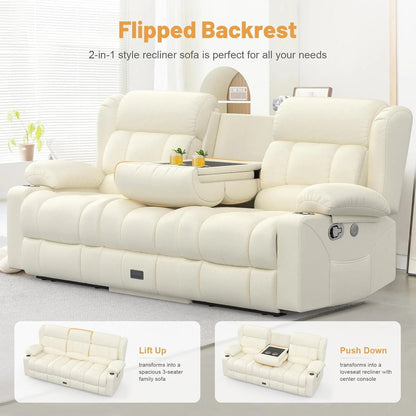 3 Seat Reclining Sofa with Storage Drawer USB Ports and Cup Holders Manual Couch