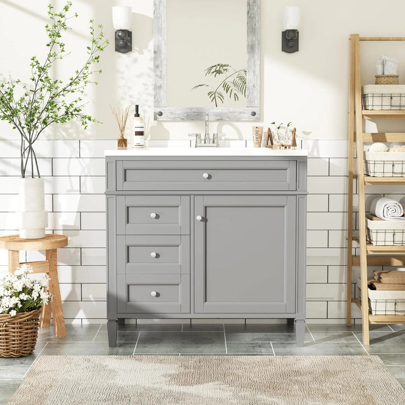 36" Bathroom Vanity with Single Sink Combo, Modern Undermount Bathroom Sink Cabinet with 2 Drawers and a Tip-Out Drawer