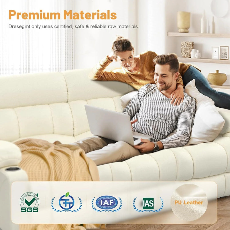 3 Seat Reclining Sofa with Storage Drawer USB Ports and Cup Holders Manual Couch