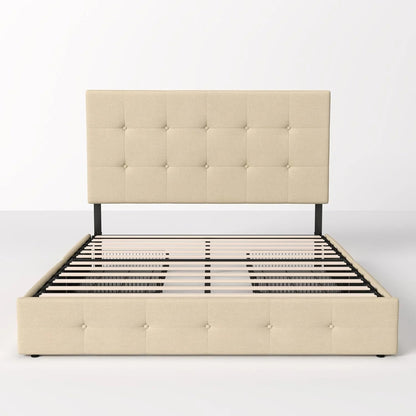 Allewie Upholstered Queen Size Platform Bed Frame with 4 Storage Drawers and Headboard, Square Stitched Button Tufted