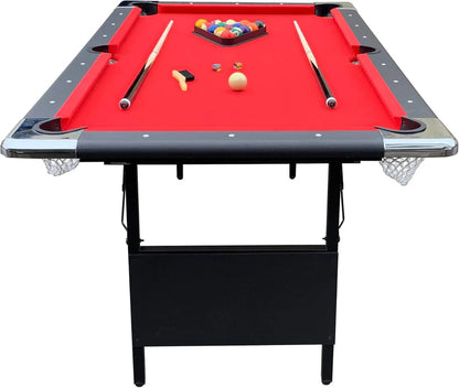6 Ft Portable Pool Table, Adults Folding Billiards Tables for Game Room with Easy Foldable Storage, Includes Full Set of Billiard Balls, Cues