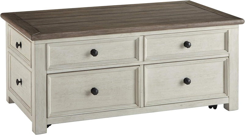 Ashley Bolanburg Lift Top Coffee Table with Drawers, Antique Cream and Brown