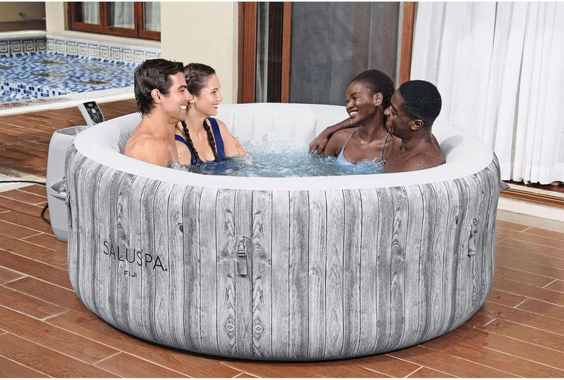 Bestway Saluspa Fiji Airjet Large Round 2 to 4 Person Inflatable Hot Tub Portable Outdoor Spa with 120 Airjets and Energysense Cover, Grey