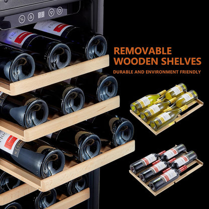 24 Inch Wine Cooler, 46 Bottle, Dual Zone Built-in or Freestanding Fridge with Stainless Steel Reversible Glass Door, for Home, Kitchen, or Office