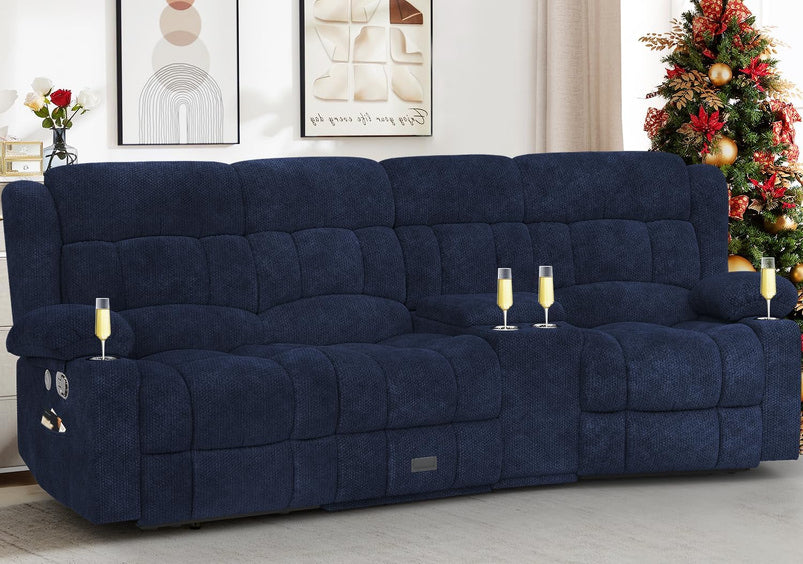3 Seat Reclining Sofa with Storage Drawer USB Ports and Cup Holders Manual Couch