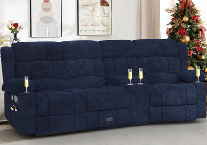 3 Seat Reclining Sofa with Storage Drawer USB Ports and Cup Holders Manual Couch