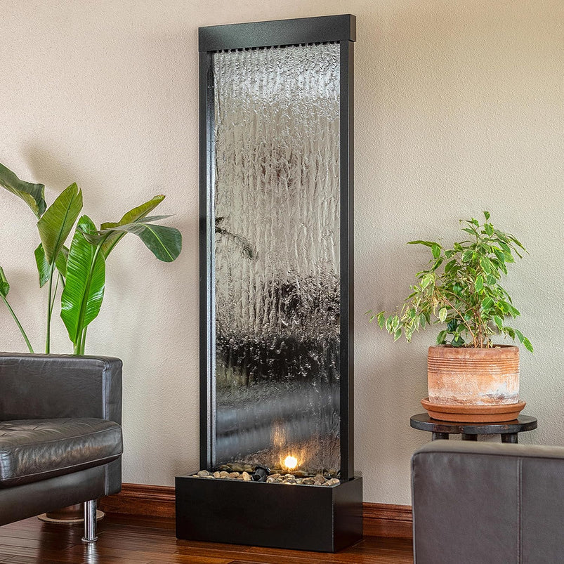 Alpine Mirror Waterfall Fountain with Stones and Lights, 72", Indoor/Outdoor Zen Decor
