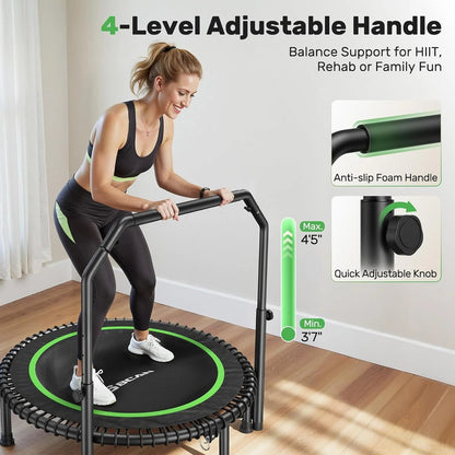 Bcan 450/550 Lbs Foldable Mini Trampoline, 40"/48" Fitness Trampoline with Bungees, U Shape Adjustable Foam Handle